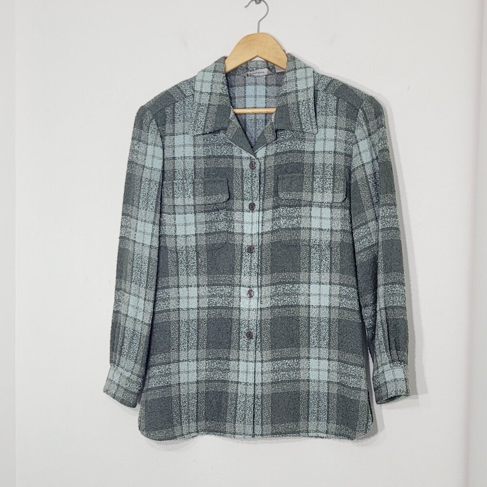 TanJay Women's Green Casual Plaid Flannel Collared Long Sleeve Button Shirt 12